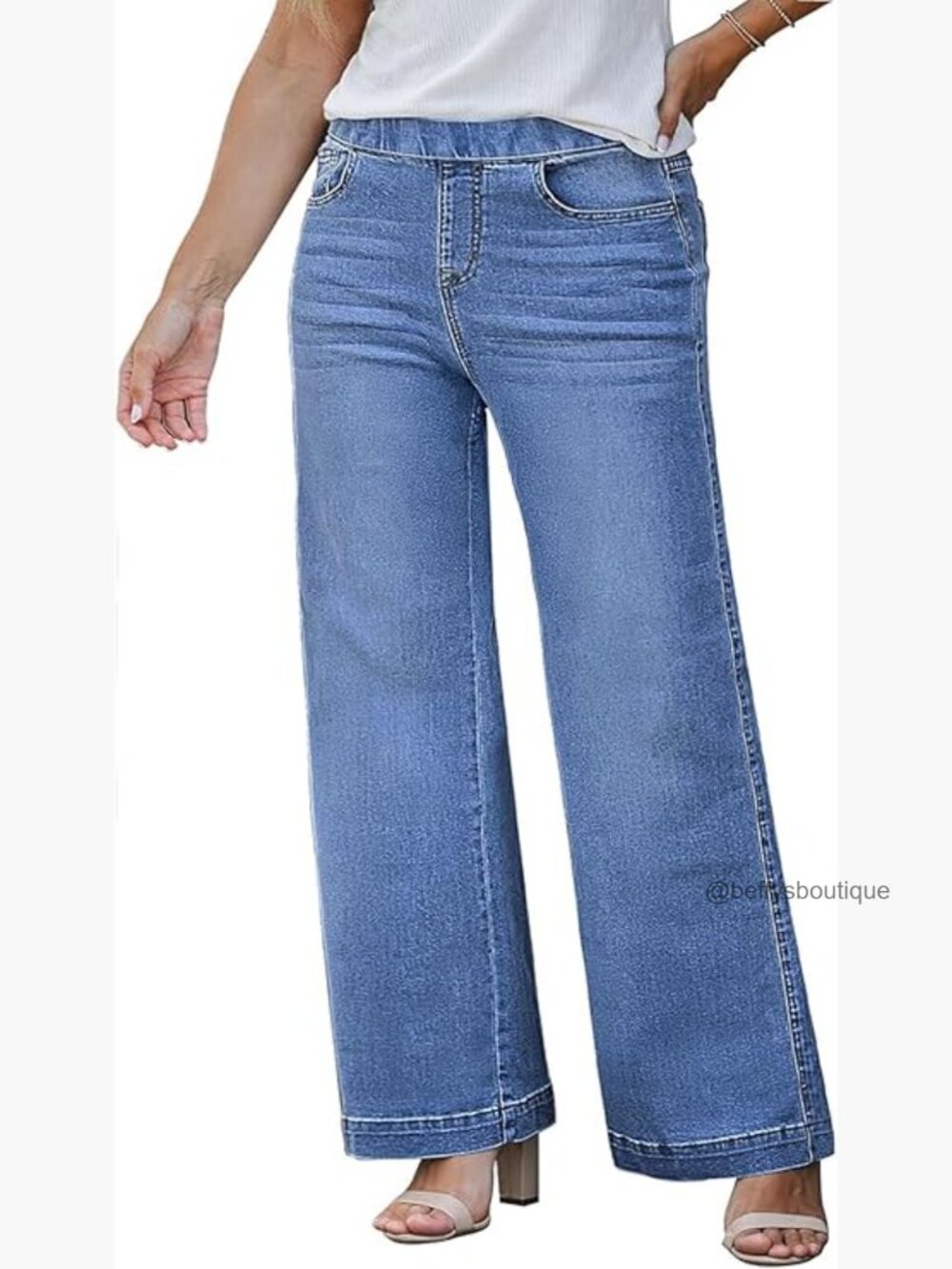 Plus Size High Waisted Straight Leg Stretchy Pull On Jeans with Pockets